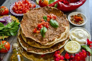 A Lahmacun Turkish Dish Close-Up Photo